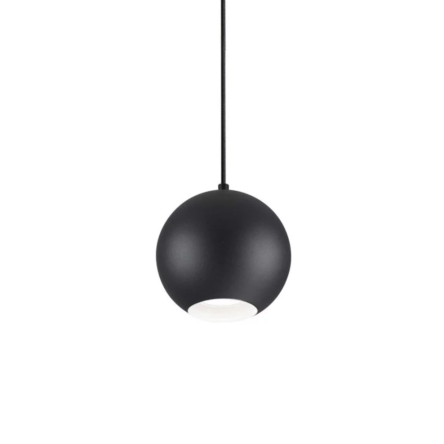 Ball pendant lamp with black lampshade and black fabric cable